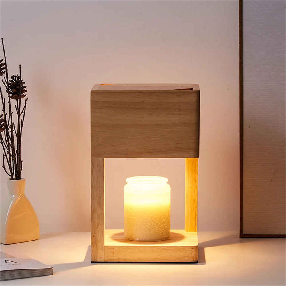 Simple Wax Lamp Warmer Dimmable Solid Wood Lamp Body Electric Candle Warmer Lamp Wax Melt Lamps for Bedroom Hotel Night Lights