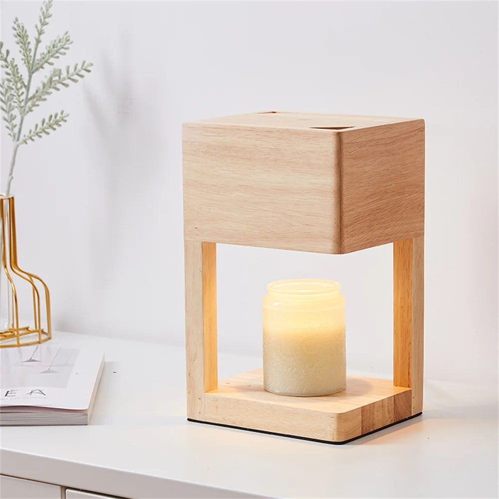 Simple Wax Lamp Warmer Dimmable Solid Wood Lamp Body Electric Candle Warmer Lamp Wax Melt Lamps for Bedroom Hotel Night Lights